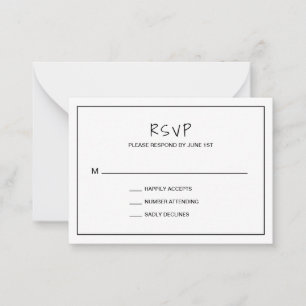 Einfache Minimalistische moderne Wedding Mini RSVP Mitteilungskarte