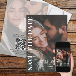 Einfache Minimalistische Moderne Zwei Foto | QR-Co Save The Date