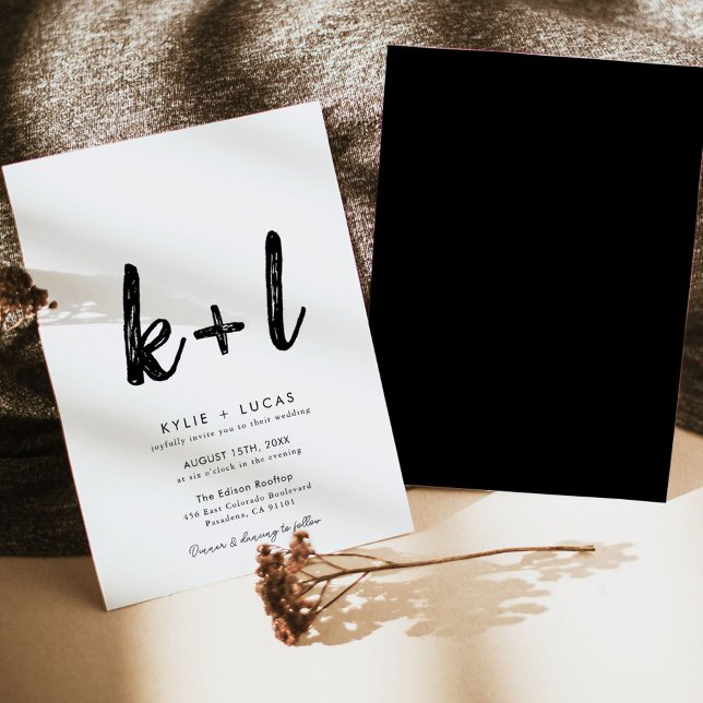 Einfache Minimalistische Monogram Black & White We Einladung (Von Creator hochgeladen)