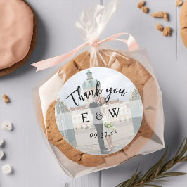 Einfache Minimalistische Monogram Initials Foto Ho Runder Aufkleber