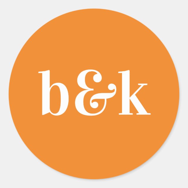 Einfache Minimalistische Monogram Initials Orange  Runder Aufkleber (Vorderseite)