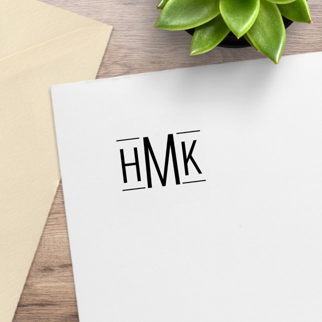 Einfache Minimalistische Monogramm 3 Initialen Zei Gummistempel (Von Creator hochgeladen)