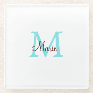 einfache minimalistische Monogramm-Name in Rosa Ro Glasuntersetzer
