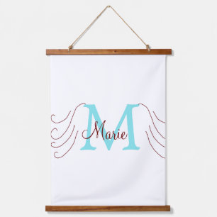 einfache minimalistische Monogramm-Name rosa rot Wandteppich Mit Holzrahmen