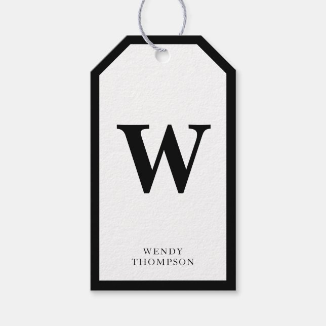Einfache Minimalistische Monogramm Schwarz/Weiß Geschenkanhänger (Vorderseite)