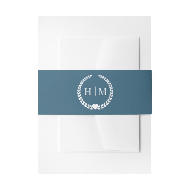 Einfache Minimalistische Moody Ocean Blue Monogram Einladungsbanderole (Vorderseite Beispiel)