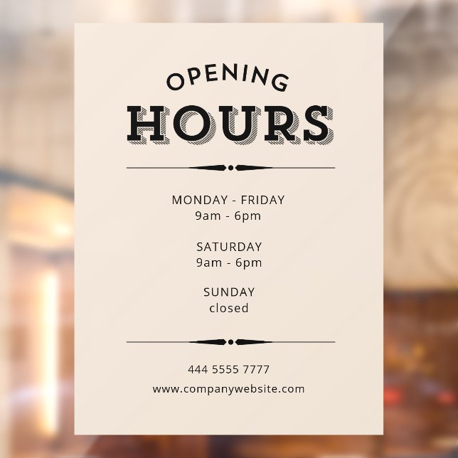 Einfache Minimalistische Öffnungszeiten Schwarz au Fensteraufkleber (Blatt 2)