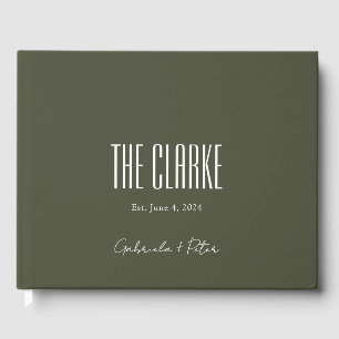 Einfache Minimalistische Olive Green Moderne Hochz Gästebuch