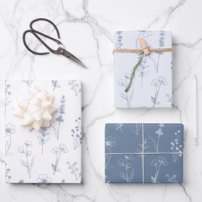 Einfache Minimalistische Periwinkle-Wildblume Hoch Geschenkpapier Set (Vorderseite)