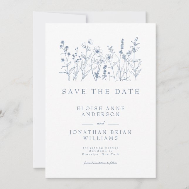 Einfache Minimalistische Periwinkle-Wildblume Hoch Save The Date (Vorderseite)