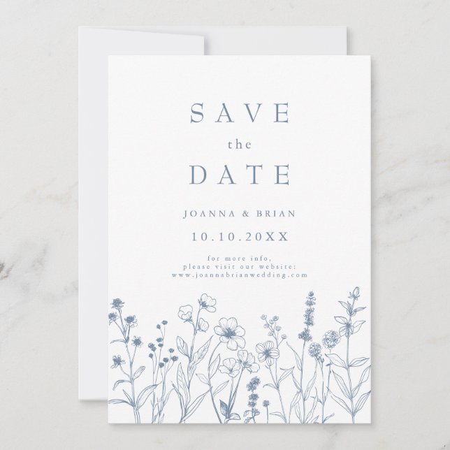 Einfache Minimalistische Periwinkle-Wildblume Hoch Save The Date (Vorderseite)