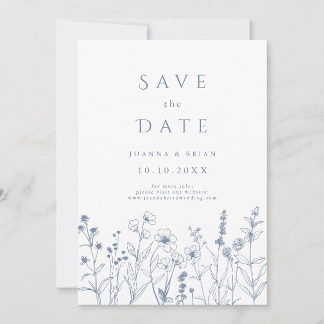 Einfache Minimalistische Periwinkle-Wildblume Hoch Save The Date (Vorderseite)