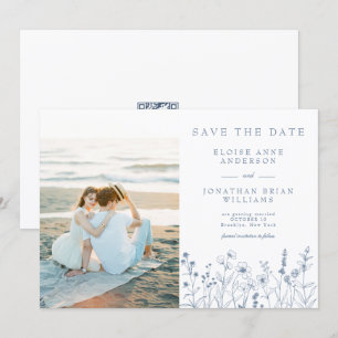 Einfache minimalistische Periwinkle-Wildblumen-Fot Save The Date
