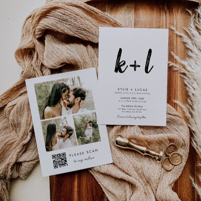 Einfache Minimalistische QR Code Foto Hochzeit Einladung (Von Creator hochgeladen)