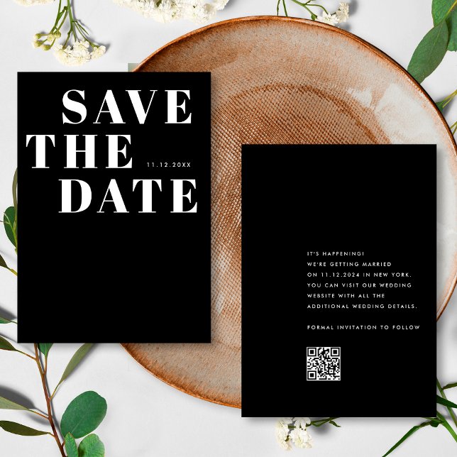Einfache Minimalistische QR-Hochzeit in Schwarz un Save The Date (Von Creator hochgeladen)
