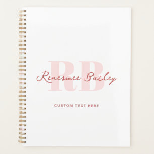 Einfache Minimalistische Rosa und Weiße Monogramm Planer