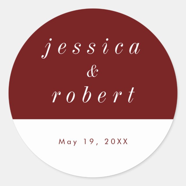 Einfache Minimalistische Rot-Weiß-Hochzeit Runder Aufkleber (Vorderseite)