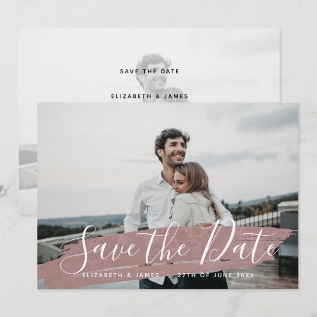 Einfache Minimalistische rustikale Rosa Save the D Save The Date (Vorne/Hinten)