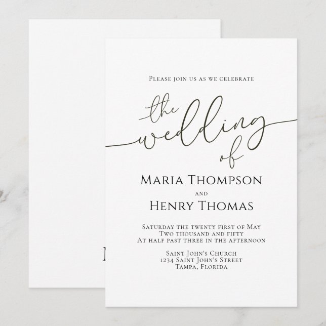 Einfache Minimalistische Schwarz-Text-Kalligrafie- Einladung (Vorne/Hinten)