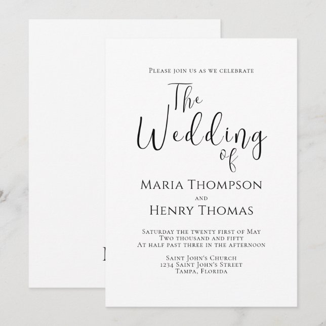 Einfache Minimalistische Schwarz-Text-Kalligrafie- Einladung (Vorne/Hinten)