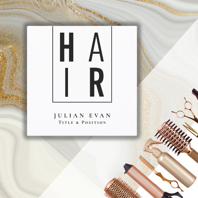 Einfache Minimalistische Schwarz-Weiß-Frisöre Quadratische Visitenkarte (Von Creator hochgeladen)