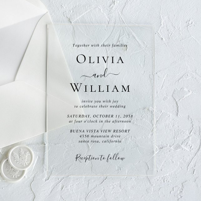 Einfache Minimalistische Schwarz-Weiß-Hochzeit Acryleinladungen (Make your wedding unforgettable with stunning acrylic invitations—modern, elegant, unique!)