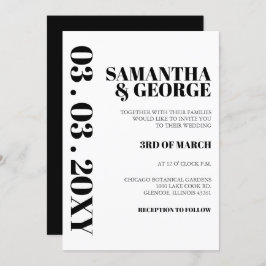 Einfache Minimalistische Schwarz-Weiß-Hochzeit Einladung