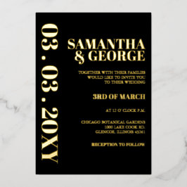 Einfache Minimalistische Schwarz-Weiß-Hochzeit Folieneinladung