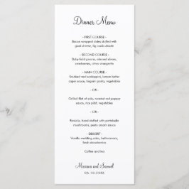 Einfache Minimalistische Schwarz-Weiß-Hochzeit Menükarte