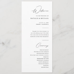 Einfache Minimalistische Schwarz-Weiß-Hochzeit Programm