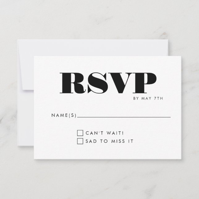 Einfache Minimalistische Schwarz-Weiß-Hochzeit RSVP Karte (Vorderseite)