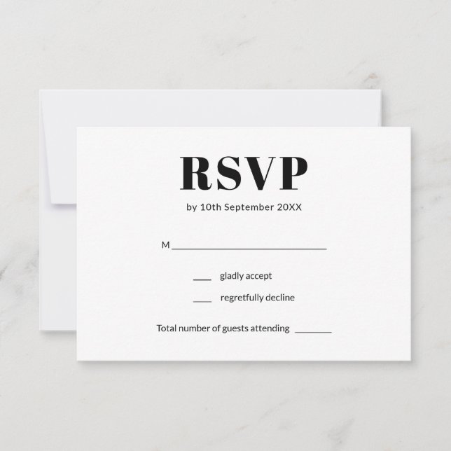 Einfache Minimalistische Schwarz-Weiß-Hochzeit RSVP Karte (Vorderseite)