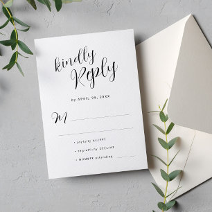 Einfache, minimalistische Schwarz-Weiß-Hochzeit RSVP Karte