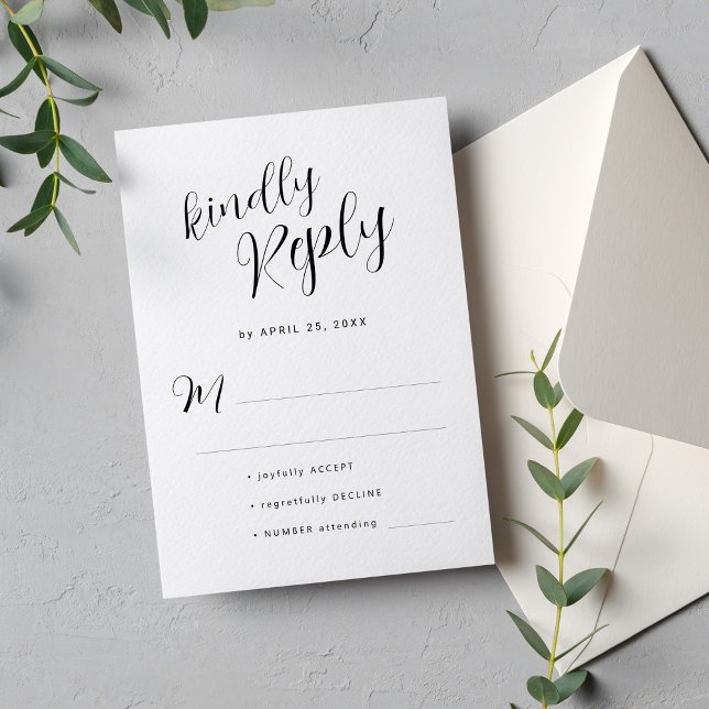 Einfache, minimalistische Schwarz-Weiß-Hochzeit RSVP Karte (Von Creator hochgeladen)