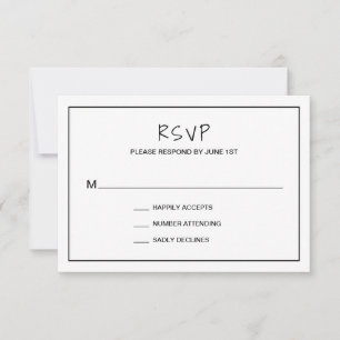 Einfache Minimalistische Schwarz-Weiß-Hochzeit RSVP Karte