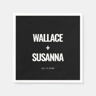 Einfache, minimalistische Schwarz-Weiß-Hochzeit Serviette