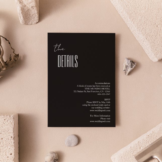 Einfache Minimalistische Schwarz-Weiß-Hochzeitsdet Begleitkarte (Von Creator hochgeladen)