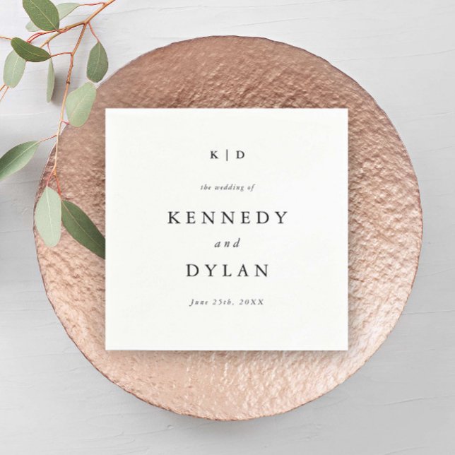 Einfache Minimalistische Schwarz-Weiß-Hochzeitsmon Serviette (Simple minimalist black and white wedding napkin.)