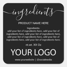 Einfache Minimalistische Schwarz-Weiß-Inhaltsstoff Quadratischer Aufkleber