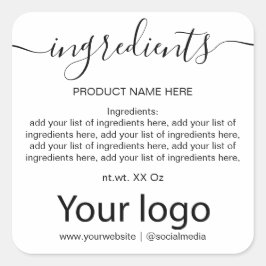 Einfache Minimalistische Schwarz-Weiß-Inhaltsstoff Quadratischer Aufkleber