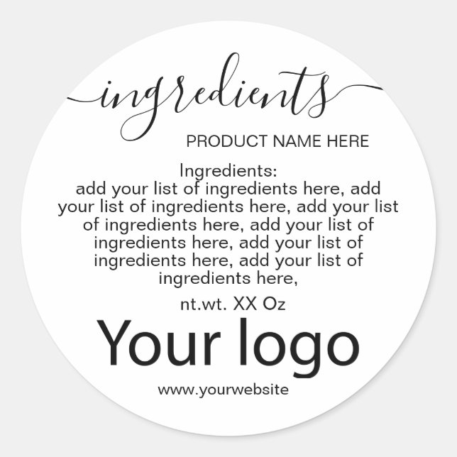 Einfache Minimalistische Schwarz-Weiß-Inhaltsstoff Runder Aufkleber (Vorderseite)