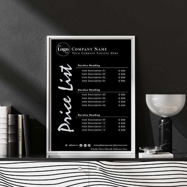 Einfache Minimalistische Schwarz-Weiß-Preisliste Poster (Simple Minimalist black and White Price List Poster)