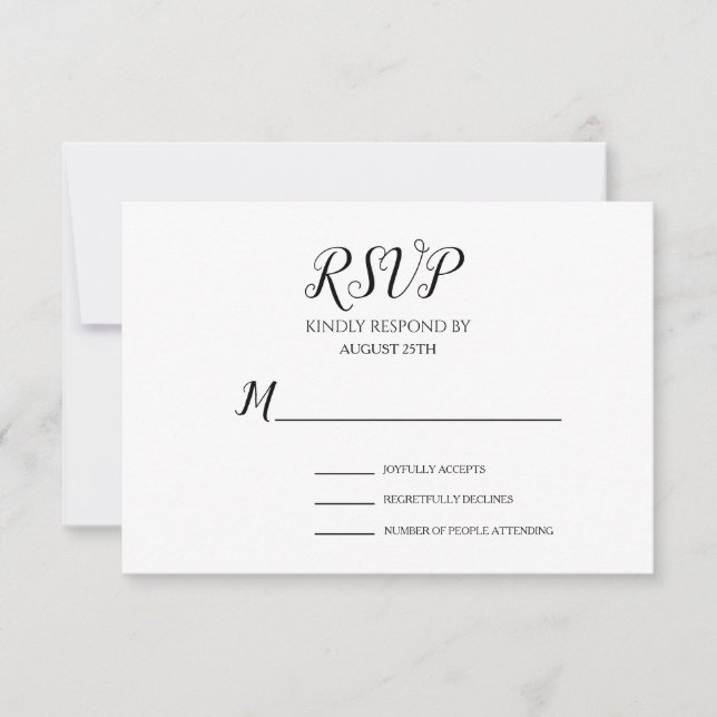 Einfache Minimalistische Schwarz-Weiß-Script-Hochz RSVP Karte (Vorderseite)