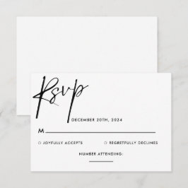 Einfache Minimalistische Schwarz-Weiß-Script-Hochz RSVP Karte