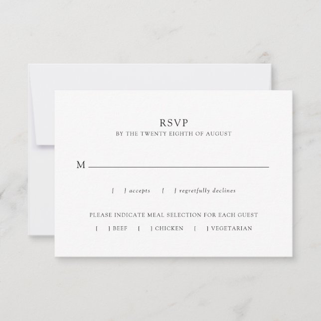 Einfache Minimalistische Schwarz-weiße Mahlzeiten RSVP Karte (Vorderseite)