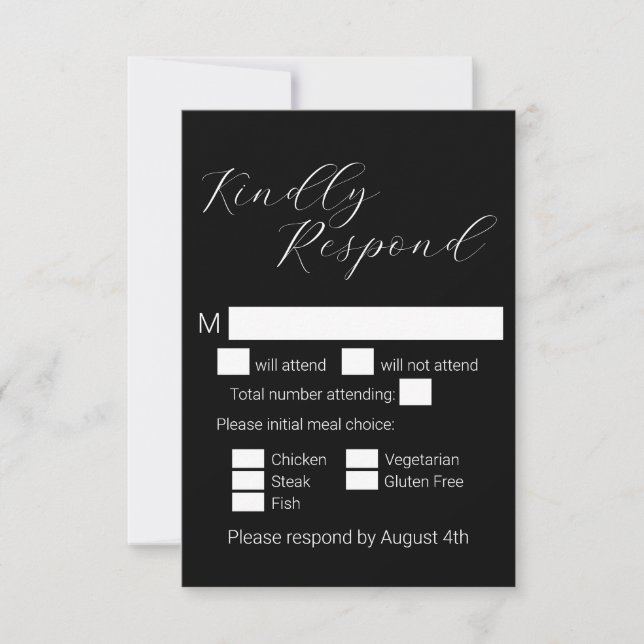 Einfache Minimalistische Schwarze Schrift RSVP Karte (Vorderseite)