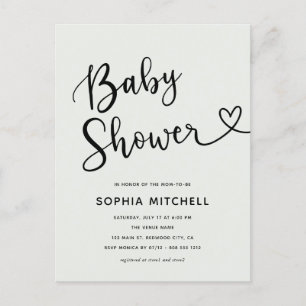 Einfache Minimalistische Script Heart Baby Dusche Postkarte