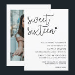 Einfache Minimalistische Script Sweet 16 Geburtsta Einladung<br><div class="desc">Einfache Minimalistische Script Sweet 16 Geburtstag Foto Einladung</div>