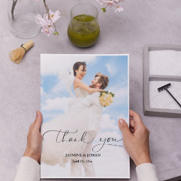 Einfache minimalistische Skript-Moderne-Hochzeit 2 Dankeskarte