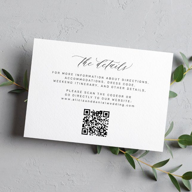 Einfache minimalistische Skript QR Code Hochzeit D Begleitkarte (Von Creator hochgeladen)